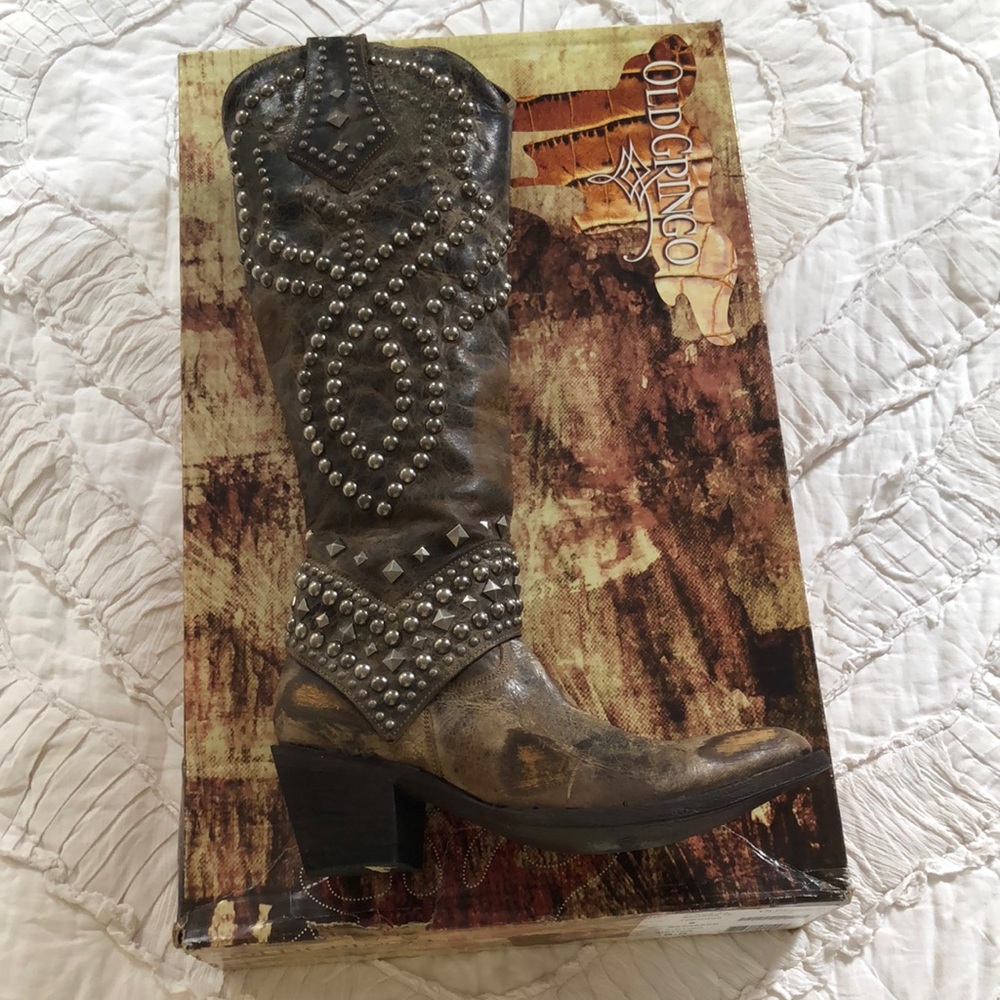 Old Gringo Belinda Tan/Choc Studded Boots 8.5